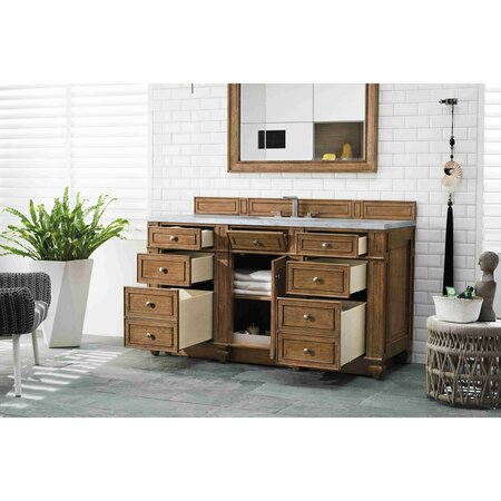 James Martin Vanities Bristol 60in Single Vanity, Saddle Brown w/ 3 CM Eternal Jasmine Pearl Quartz Top 157-V60S-SBR-3EJP